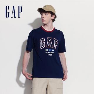 【GAP】男裝 Logo純棉印花圓領短袖T恤 親膚系列-海軍藍(465443)
