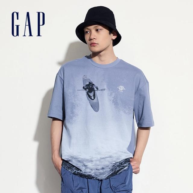 【GAP】男裝 Logo純棉印花短袖T恤 親膚系列-藍色(463239)