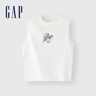 【GAP】男童裝 Logo純棉圓領背心-白色(466266)