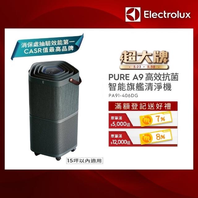 【Electrolux 伊萊克斯】高效抗菌智能旗艦清淨機Pure A9(PA91-406DG 沉穩黑 9-14坪)