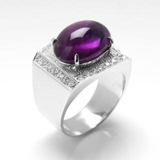 【寶石方塊】天然紫水晶戒指-11*16mm-925銀飾-R0453