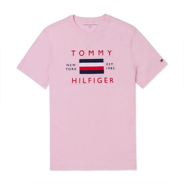 【Tommy Hilfiger】TOMMY 經典刺繡大Logo圖案短袖T恤-粉色(平輸品)