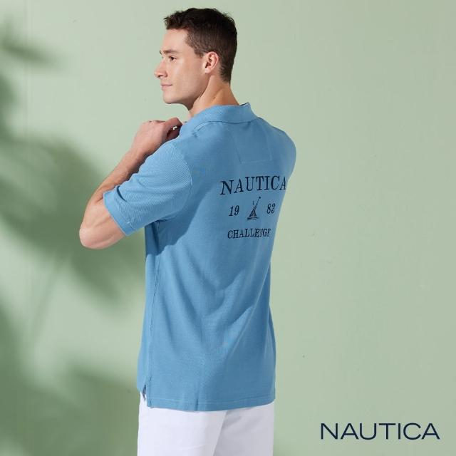 【NAUTICA】男裝 品牌LOGO帆船圖騰刺繡短袖POLO衫(藍色)