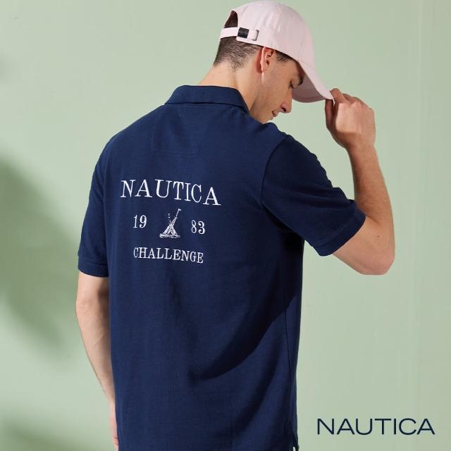 【NAUTICA】男裝 品牌LOGO帆船圖騰刺繡短袖POLO衫(深藍)