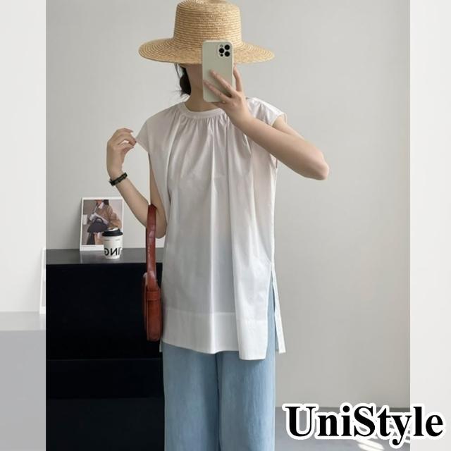 【UniStyle】無袖長版上衣 韓版鬆弛感純色慵懶風 女 WT5380(白)