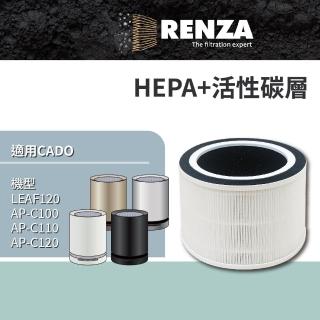 【RENZA】適用 日本 CADO LEAF120 AP-C100 AP-C110 AP-C120 藍光光觸媒空氣清淨機(高效HEPA+活性碳濾網)