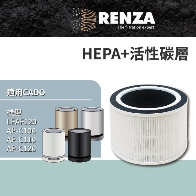 【RENZA】適用 日本 CADO LEAF120 AP-C100 AP-C110 AP-C120 藍光光觸媒空氣清淨機(高效HEPA+活性碳濾網)