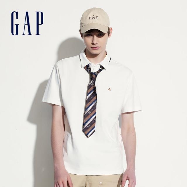 【GAP】男裝 純棉小熊刺繡短袖POLO衫-白色(466791)