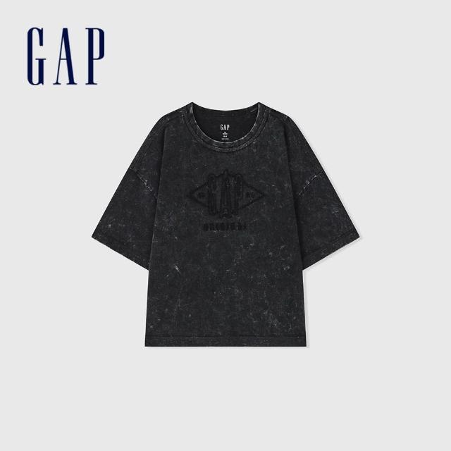【GAP】女裝 Logo純棉短版圓領短袖T恤 水洗棉系列-黑色(465909)