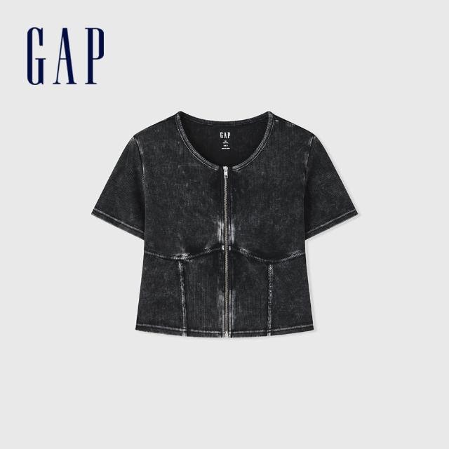 【GAP】女裝 圓領短袖T恤-黑色(465890)