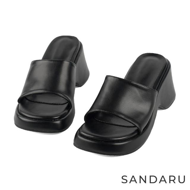 【SANDARU 山打努】拖鞋 方頭寬版厚底拖鞋(黑)