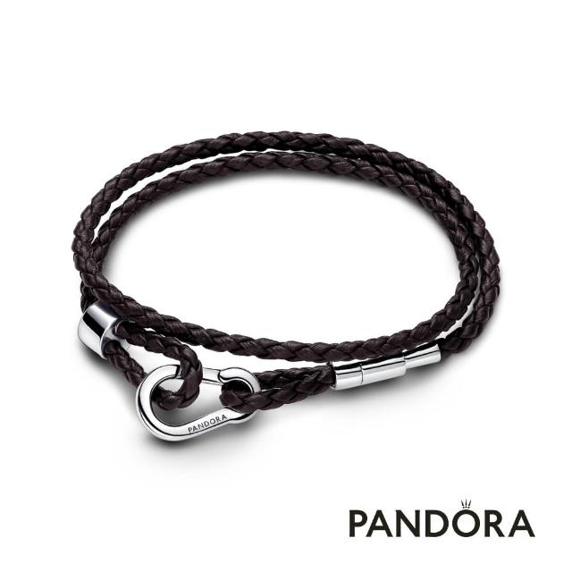 【Pandora 官方直營】Pandora Moments 棕色雙層皮革手鏈
