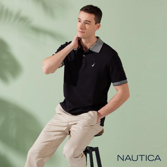 【NAUTICA】男裝 低調簡約休閒純棉短袖POLO衫(黑色)