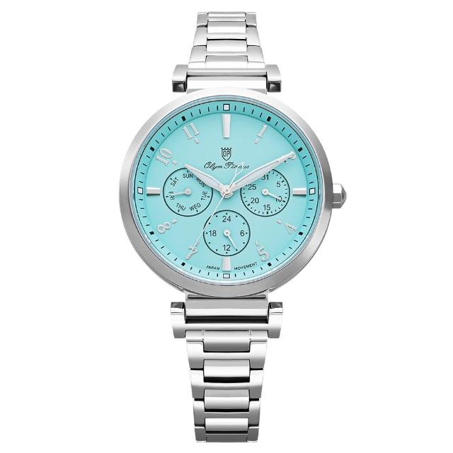 【Olym Pianus 奧柏】Olym Pianus奧柏 可愛風氣時尚三眼腕錶-藍面-2219S
