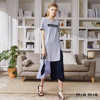 【mia mia】T恤剪接壓褶長洋裝