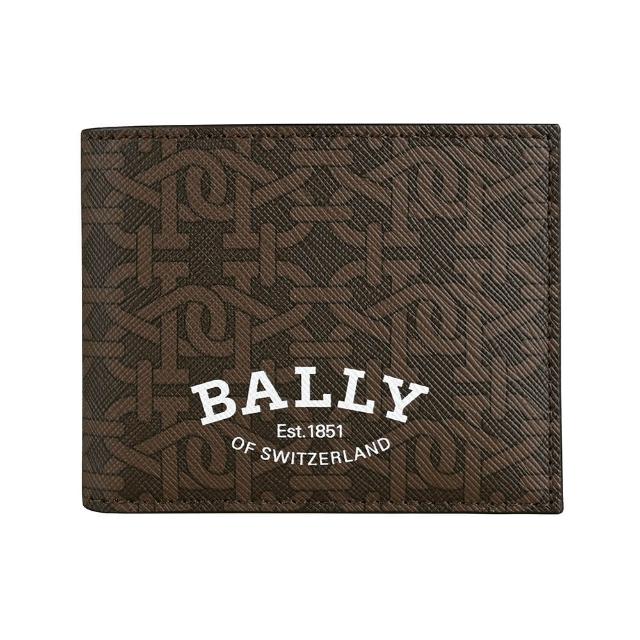 【BALLY】Brasai經典品牌白字LOGO印花B字TPU 6卡對折短夾(棕)