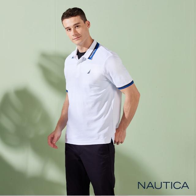 【NAUTICA】男裝 撞色LOGO領圍設計短袖POLO衫(白色)