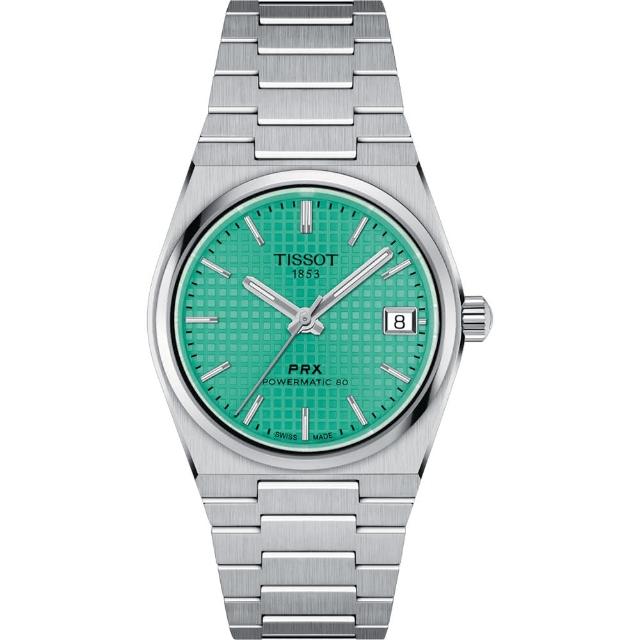 【TISSOT 天梭】官方授權 PRX 機械錶 女錶 薄荷綠 35mm 送行動電源 畢業禮物(T1372071109101)