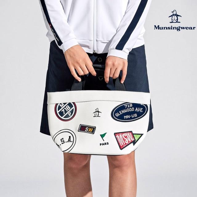 【Munsingwear】企鵝牌 女款白色特色圖標刺繡印花活潑style球車包/手提包 MLTJ0A43