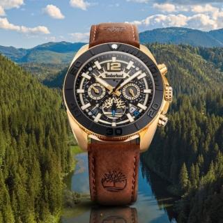 【Timberland】天柏嵐 MARSHFIELD系列 多功能兩地時區 時尚休閒腕錶 皮帶-咖44mm(TDWGF0041702)