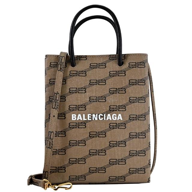 【Balenciaga 巴黎世家】新版經典雙LOGO印花紙袋造型手提袋兩用包(淺棕)