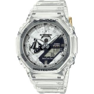 【CASIO 卡西歐】G-SHOCK 40週年限定 半透明 八角防護構造雙顯手錶 畢業 禮物(GA-2140RX-7A/速)