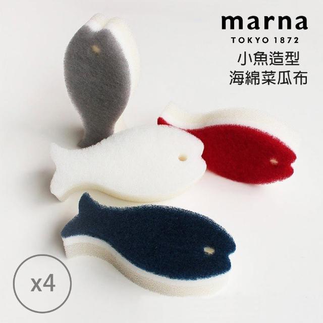 【MARNA】日本進口小魚菜瓜布-4入/組(海綿菜瓜布/海綿刷)