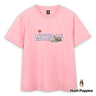 【Hush Puppies】男裝 T恤 密西根度假花襯衫狗寬版T恤(粉紅色 / 43111202)