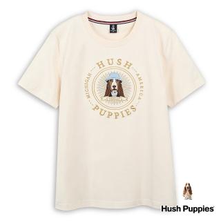 【Hush Puppies】男裝 T恤 經典品牌圖騰漁夫帽狗T恤(淺卡其 / 43111203)