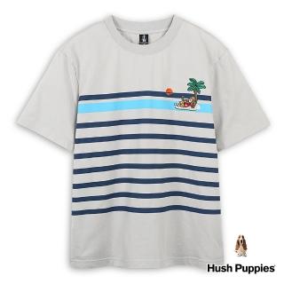 【Hush Puppies】男裝 T恤 跳色條紋精緻刺繡渡假花襯衫狗T恤(淺卡其 / 43111204)