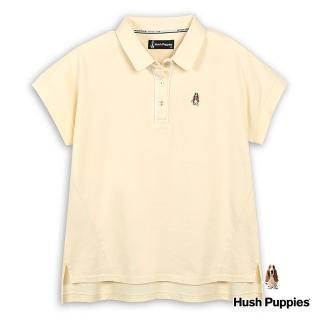 【Hush Puppies】女裝 上衣 休閒Polo領寬版連袖上衣(淺卡其 / 43210205)