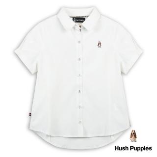 【Hush Puppies】女裝 襯衫 素色開襟小拋袖短袖襯衫(米白 / 43212201)