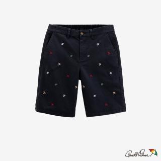 【Arnold Palmer 雨傘】男裝-多色滿版LOGO刺繡休閒短褲(藏青色)