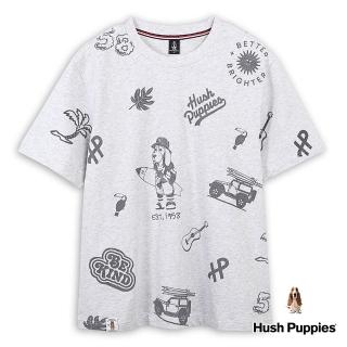 【Hush Puppies】男裝 上衣 夏日滿版渡假風衝浪狗短袖上衣(淺灰 / 43110101)
