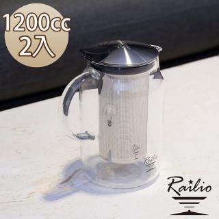 【Railio】摩登花茶耐熱玻璃壺1200MLx2入組(耐熱壺/冷水壺/明火加熱壺/泡茶壺/花茶壼/高硼硅玻璃壺)