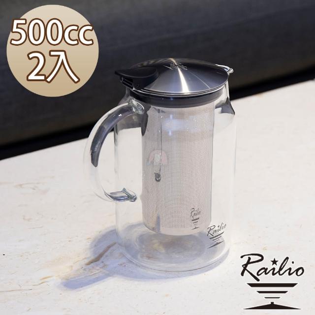 【Railio】摩登花茶耐熱玻璃壺500MLx2入組(耐熱壺/冷水壺/明火加熱壺/泡茶壺/花茶壼/高硼硅玻璃壺)