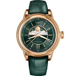 AVIATOR 飛行員 DOUGLAS MOONFLIGHT 月相 時尚腕錶 手錶 女錶(綠色-V13322634)