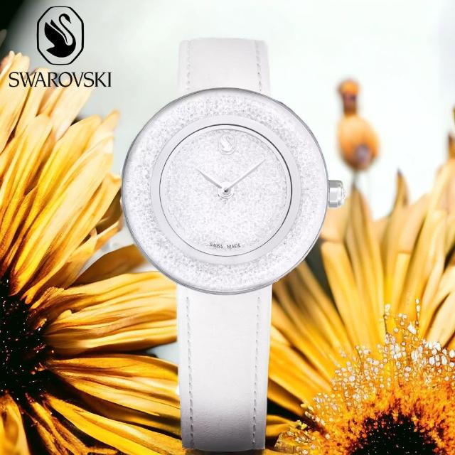 【SWAROVSKI 施華洛世奇】Crystalline Lustre 水晶光彩石英手錶-33mm 女錶 白色 送禮(5668887)