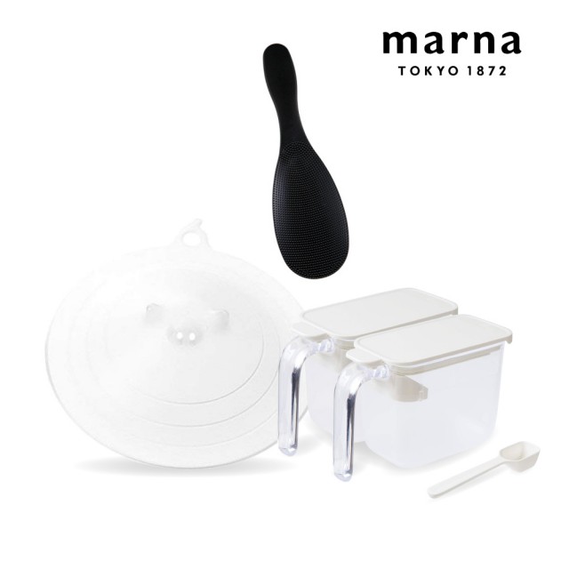 【MARNA】廚房料理用品4件組(調味盒+保鮮蓋+飯勺)