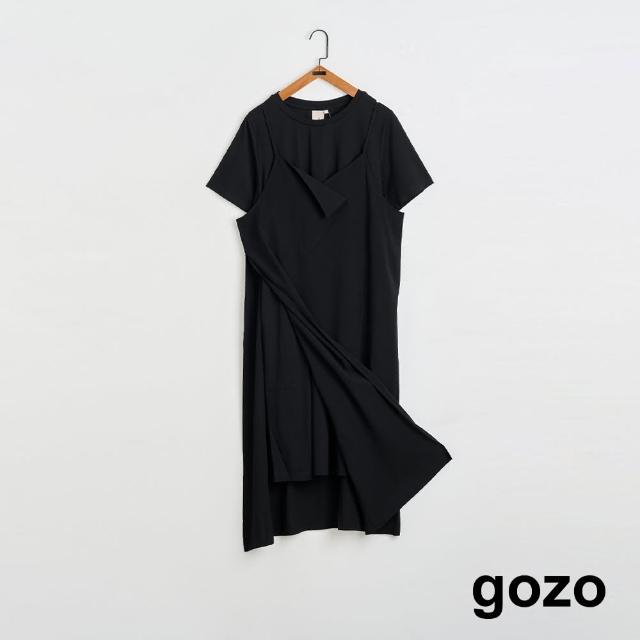 【gozo】MOMO獨家款★限量開賣 大V領兩件式背心洋裝(黑色)