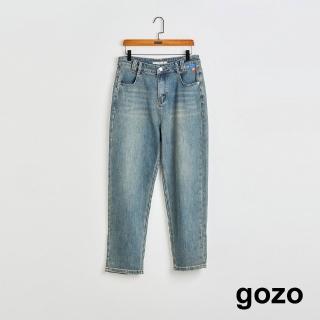 【gozo】MOMO獨家款★限量開賣 小膠標修身牛仔男友褲(藍色)