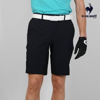 【LE COQ SPORTIF 公雞】高爾夫系列 男款黑色立體感素面高機能鬆緊防曬短褲 QGT8J953