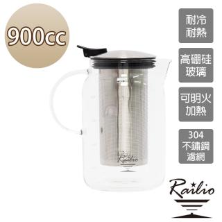 【Railio】摩登花茶耐熱玻璃壺900ML(耐熱壺/冷水壺/明火加熱壺/泡茶壺/花茶壼/高硼硅玻璃壺)
