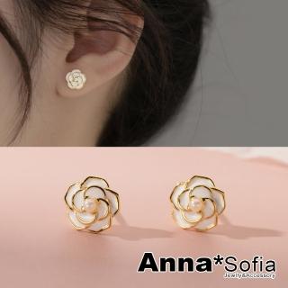【AnnaSofia】925純銀針耳針耳環-古典璇瓣茶花 現貨 送禮(金系)