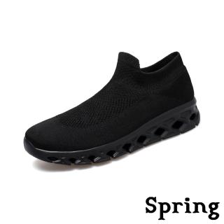 【SPRING】輕量休閒鞋/超輕量3D飛織襪套式高彈力刀切大底運動休閒鞋-男鞋(黑)