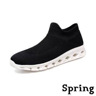 【SPRING】輕量休閒鞋/超輕量3D飛織襪套式高彈力刀切大底運動休閒鞋-男鞋(黑白)