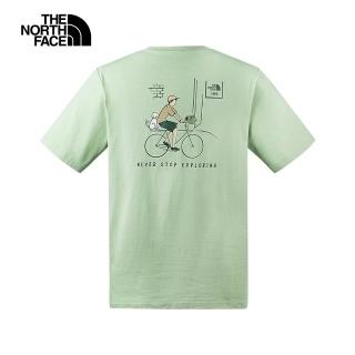 【The North Face 官方旗艦】北面男女款綠色純棉自行車趣味印花短袖T恤｜8CSWI0G