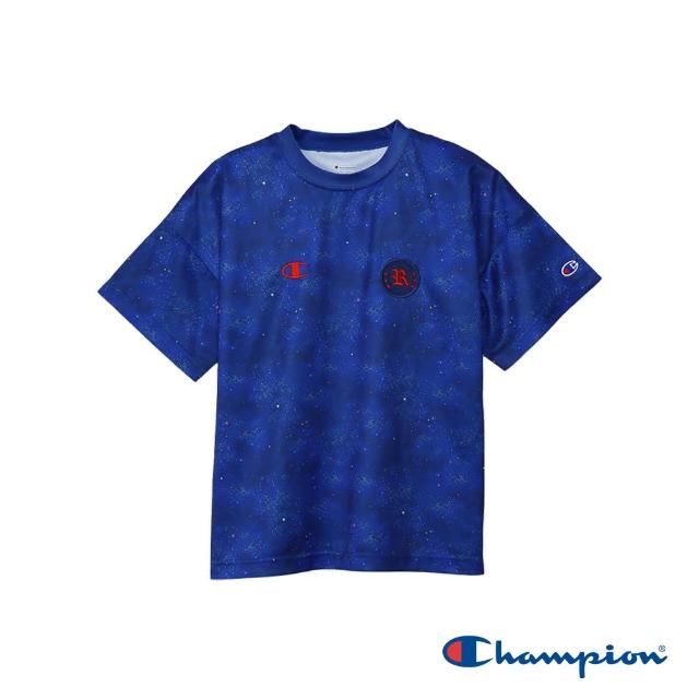 【Champion】官方直營-吸汗速乾刺繡滿版印花短袖TEE-童(深藍色)