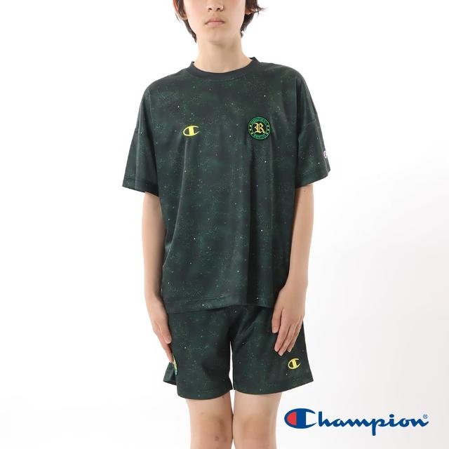 【Champion】官方直營-吸汗速乾刺繡滿版印花短袖TEE-童(墨綠黑色)