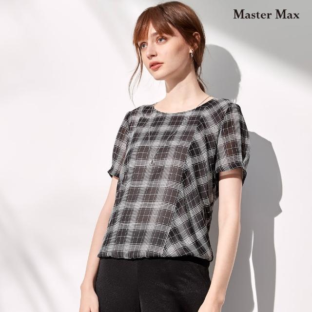 【Master Max】線條格紋圓領短袖雪紡上衣(8217145)